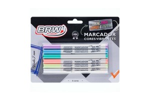 MARCADOR BRW PONTA FINA CORES VIBRANTES - BLISTER C/ 6UN